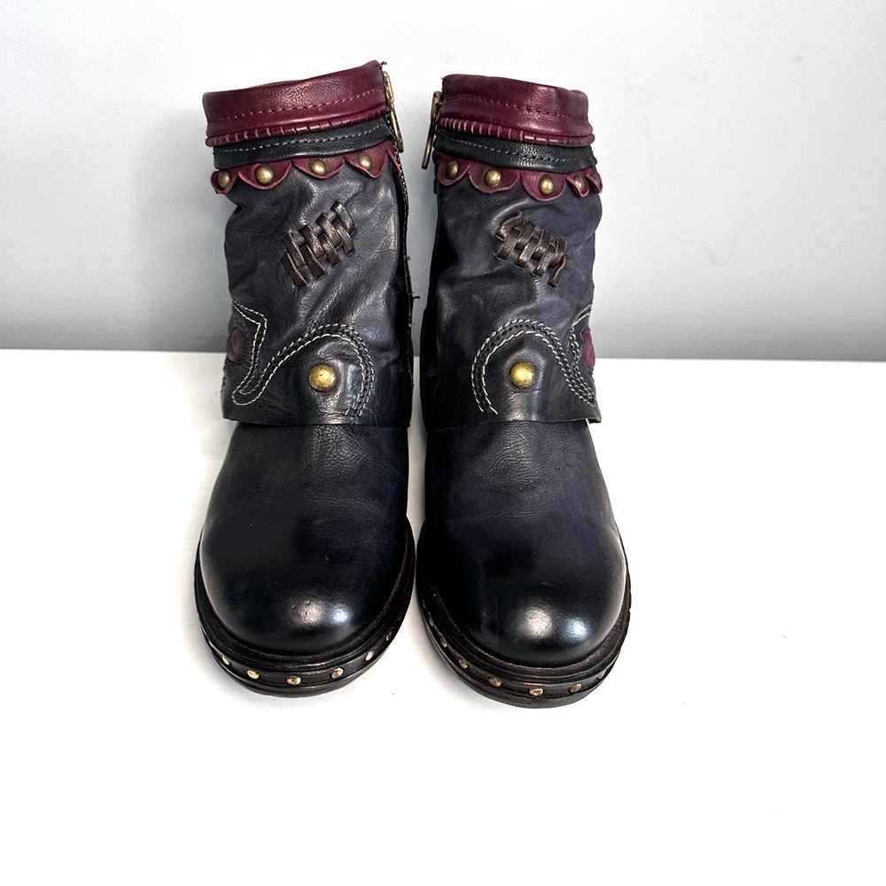 A.S.98 Black and Burgundy Ankle Boots - Picture 2 of 16